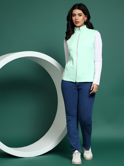 Solid Tailored Sleeveless Fleece Jacket