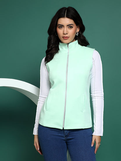 Solid Tailored Sleeveless Fleece Jacket