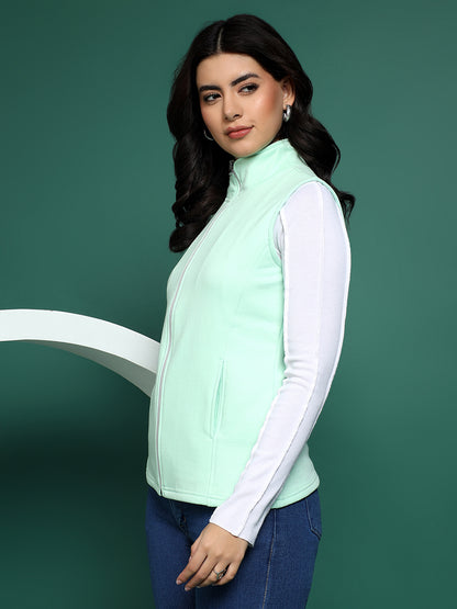 Solid Tailored Sleeveless Fleece Jacket