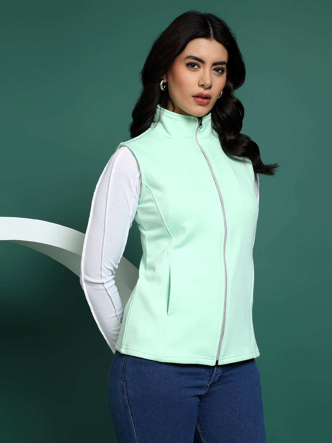 Solid Tailored Sleeveless Fleece Jacket