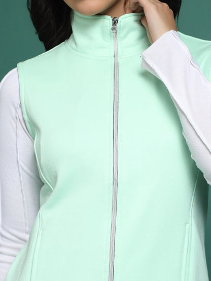 Solid Tailored Sleeveless Fleece Jacket