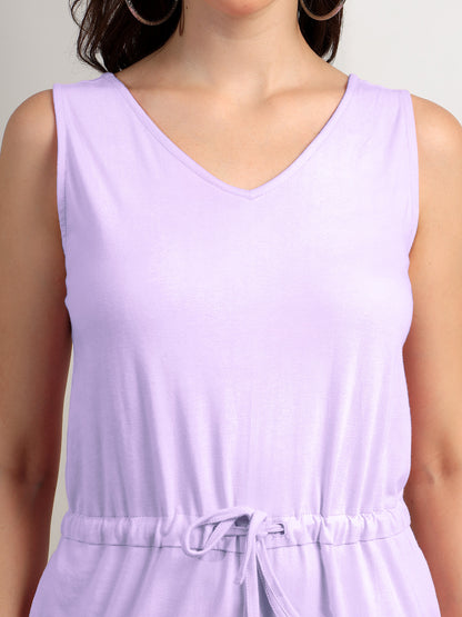 BRINNS Women V-Neck Pure Cotton Jumpsuit with Waist Tie-Up