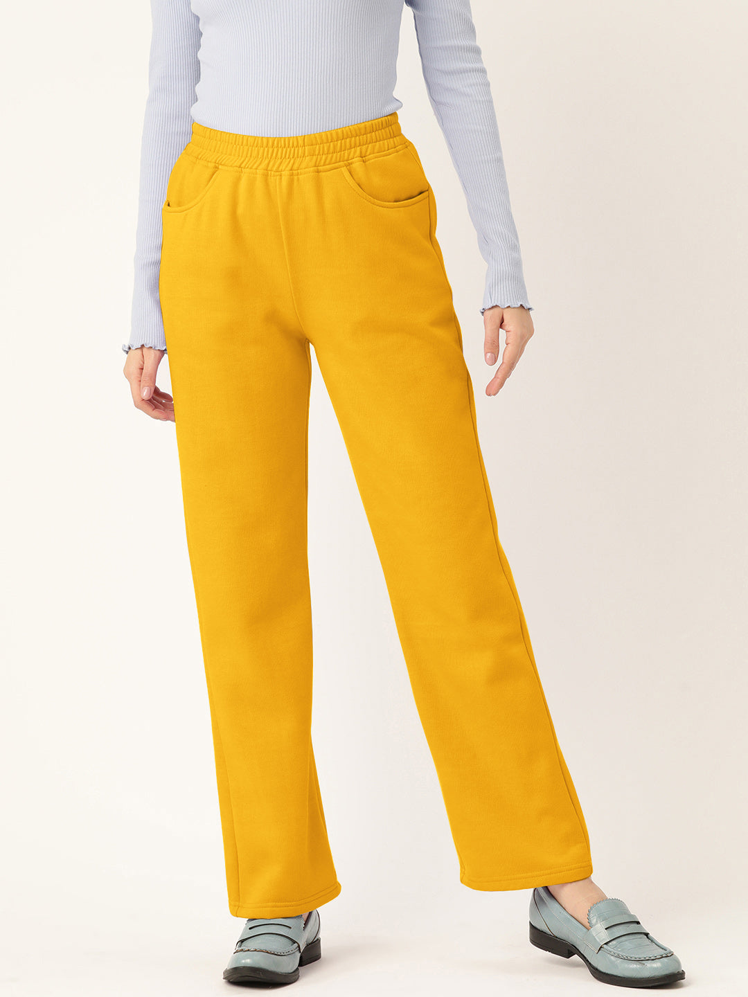 Solid Relaxed Straight Fit PolyCotton Fleece Trousers
