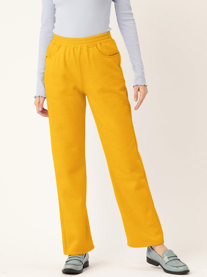 Solid Relaxed Straight Fit PolyCotton Fleece Trousers