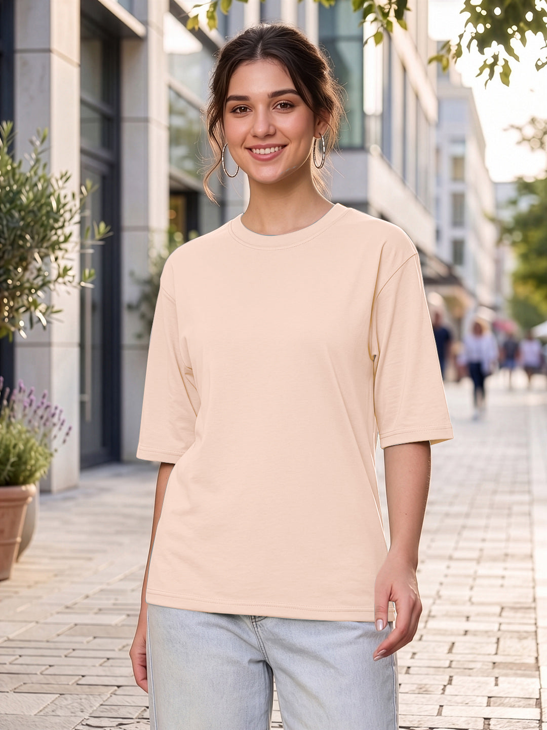 BRINNS Women Solid Round Neck Cotton T-shirt