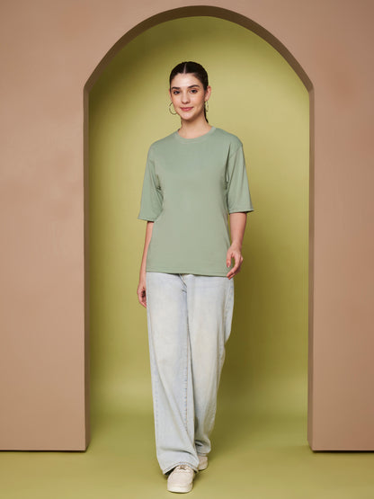 BRINNS Women Solid Round Neck Cotton T-shirt