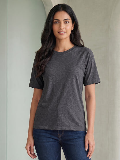 BRINNS Women Solid Raglan Sleeves Round Neck Cotton T-shirt