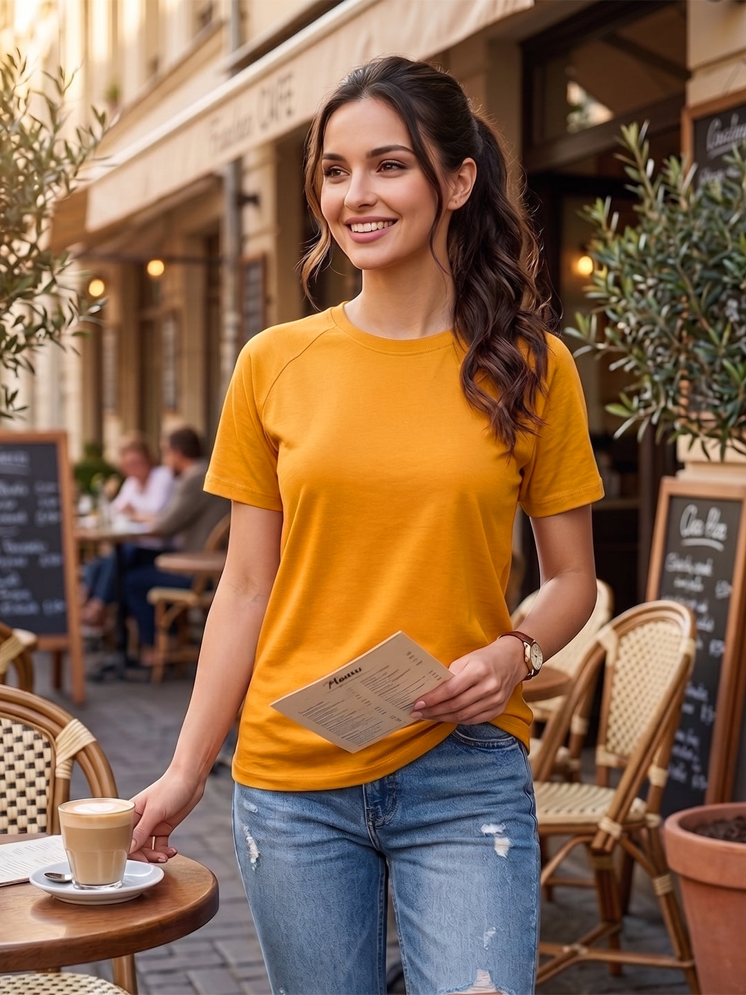 BRINNS Women Solid Raglan Sleeves Round Neck Cotton T-shirt