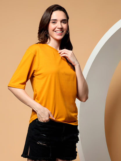 BRINNS Women Solid Round Neck Cotton T-shirt