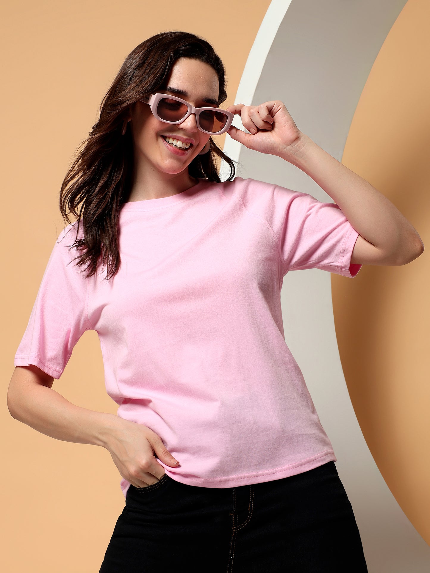 BRINNS Women Solid Raglan Sleeves Round Neck Cotton T-shirt