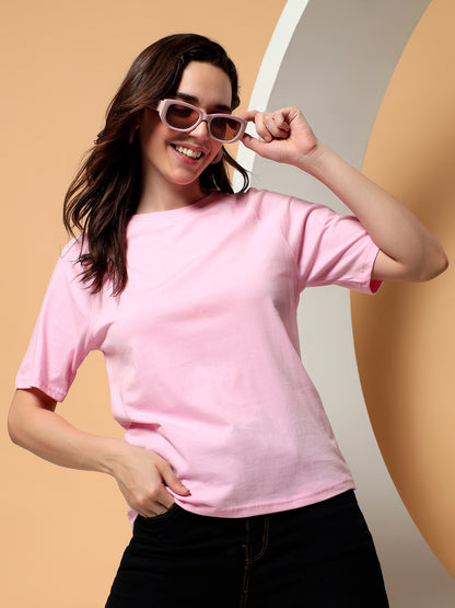 BRINNS Women Solid Raglan Sleeves Round Neck Cotton T-shirt