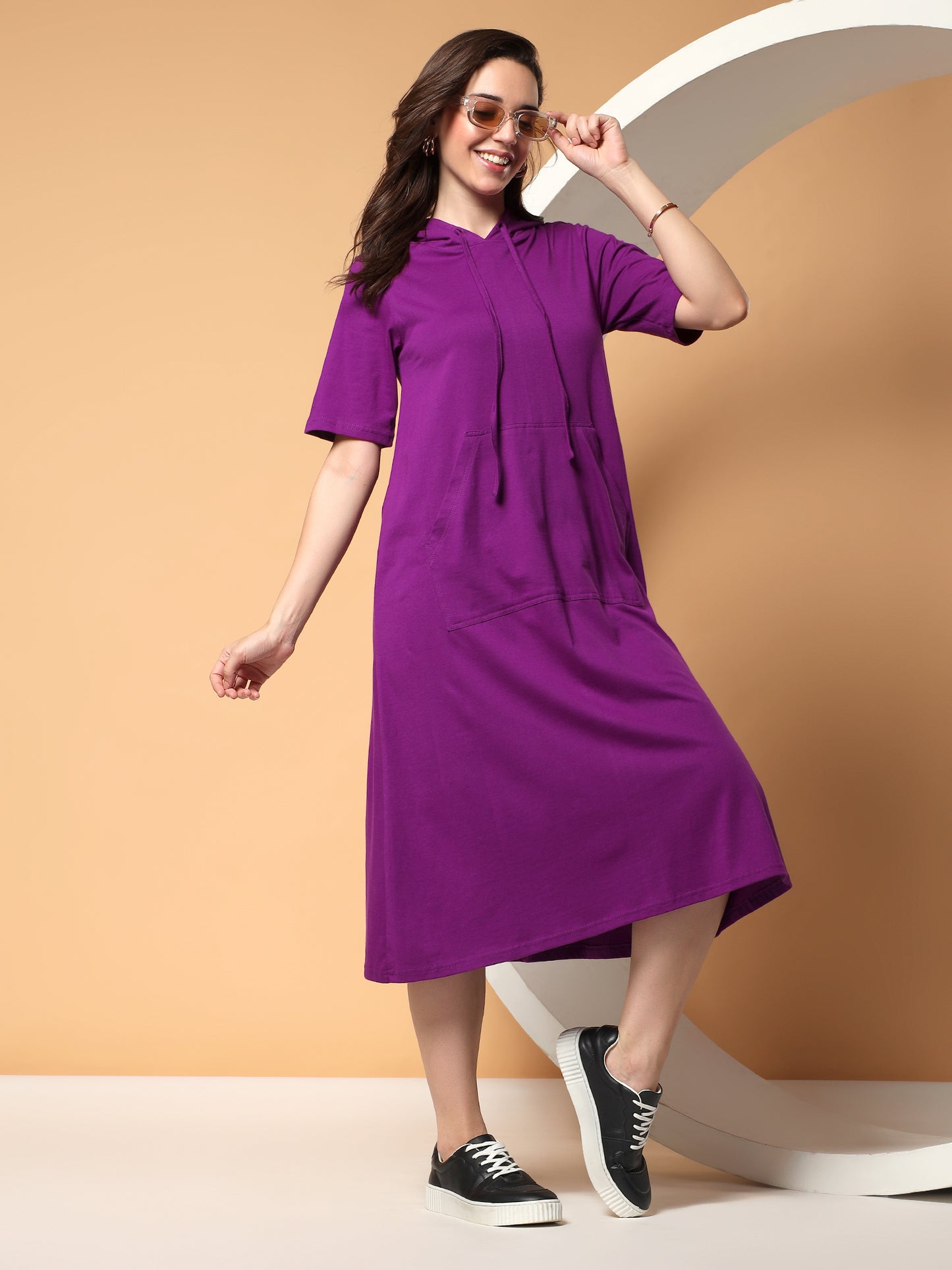 BRINNS Women Hooded Pure Cotton T-shirt Midi Dress