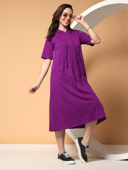BRINNS Women Hooded Pure Cotton T-shirt Midi Dress