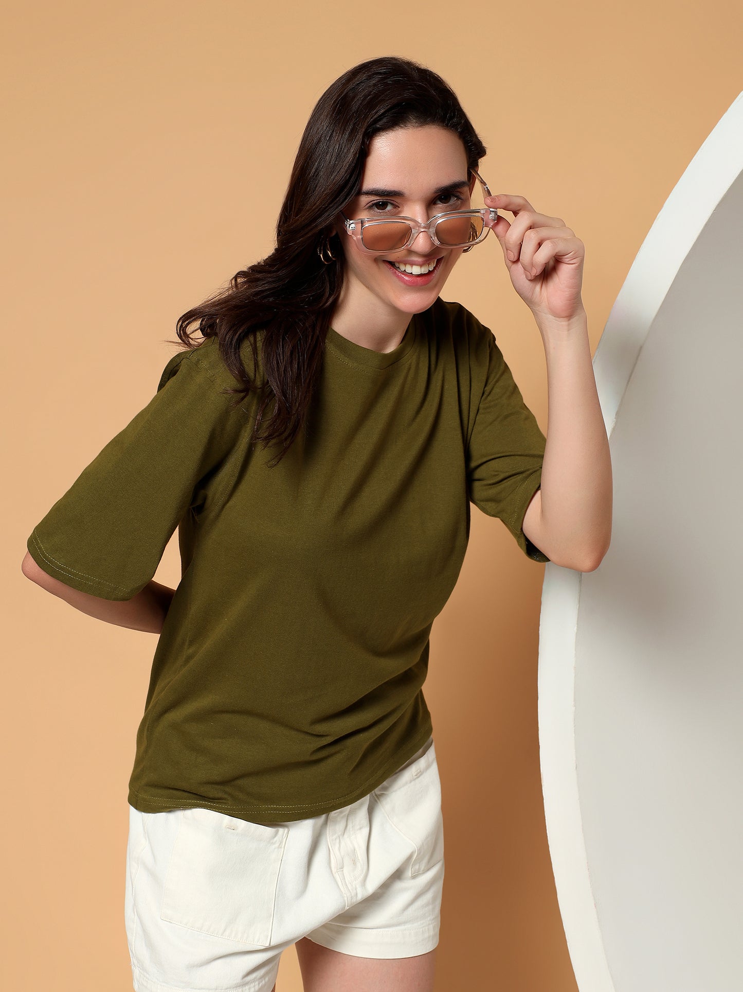 BRINNS Women Solid Round Neck Cotton T-shirt