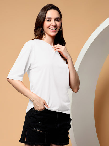 BRINNS Women Solid Round Neck Cotton T-shirt