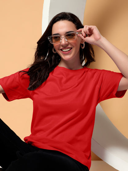 BRINNS Women Solid Raglan Sleeves Round Neck Cotton T-shirt