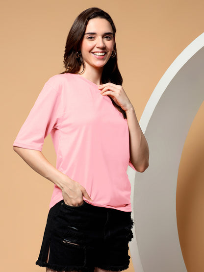 BRINNS Women Solid Round Neck Cotton T-shirt