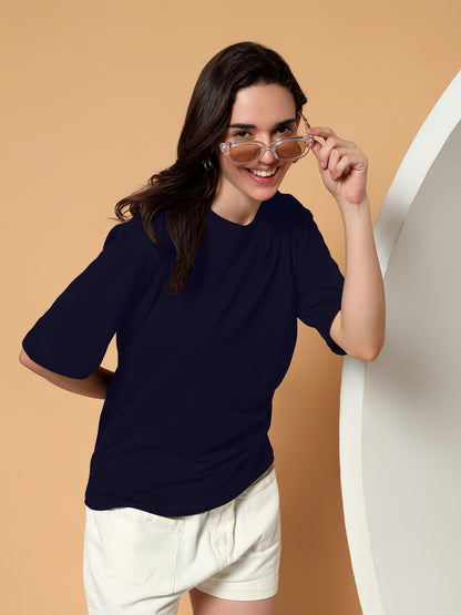 BRINNS Women Solid Round Neck Cotton T-shirt
