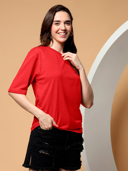 BRINNS Women Solid Round Neck Cotton T-shirt