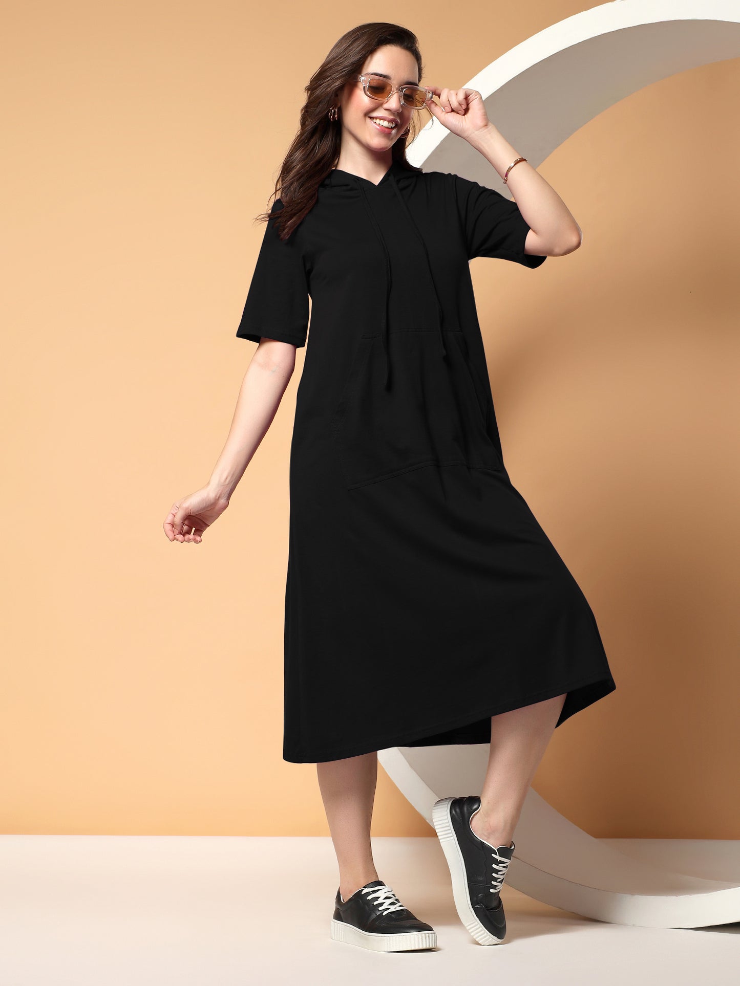 BRINNS Women Hooded Pure Cotton T-shirt Midi Dress