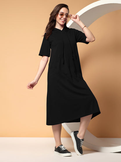 BRINNS Women Hooded Pure Cotton T-shirt Midi Dress