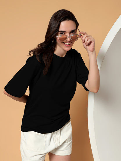 BRINNS Women Solid Round Neck Cotton T-shirt
