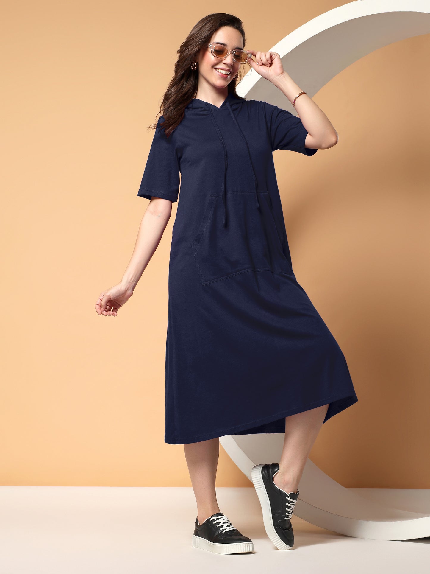 BRINNS Women Hooded Pure Cotton T-shirt Midi Dress