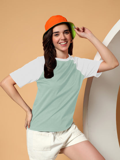 BRINNS Women Solid Raglan Sleeves Round Neck Cotton T-shirt