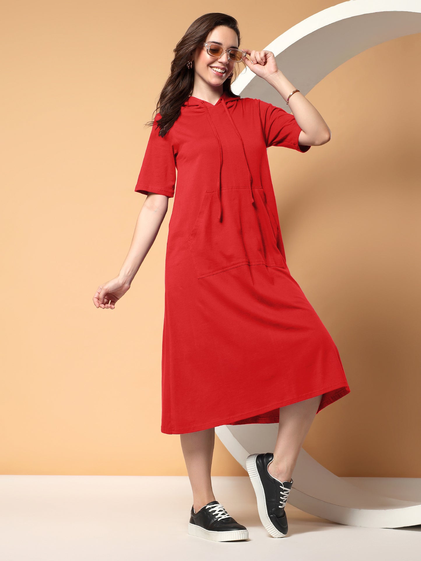 BRINNS Women Hooded Pure Cotton T-shirt Midi Dress