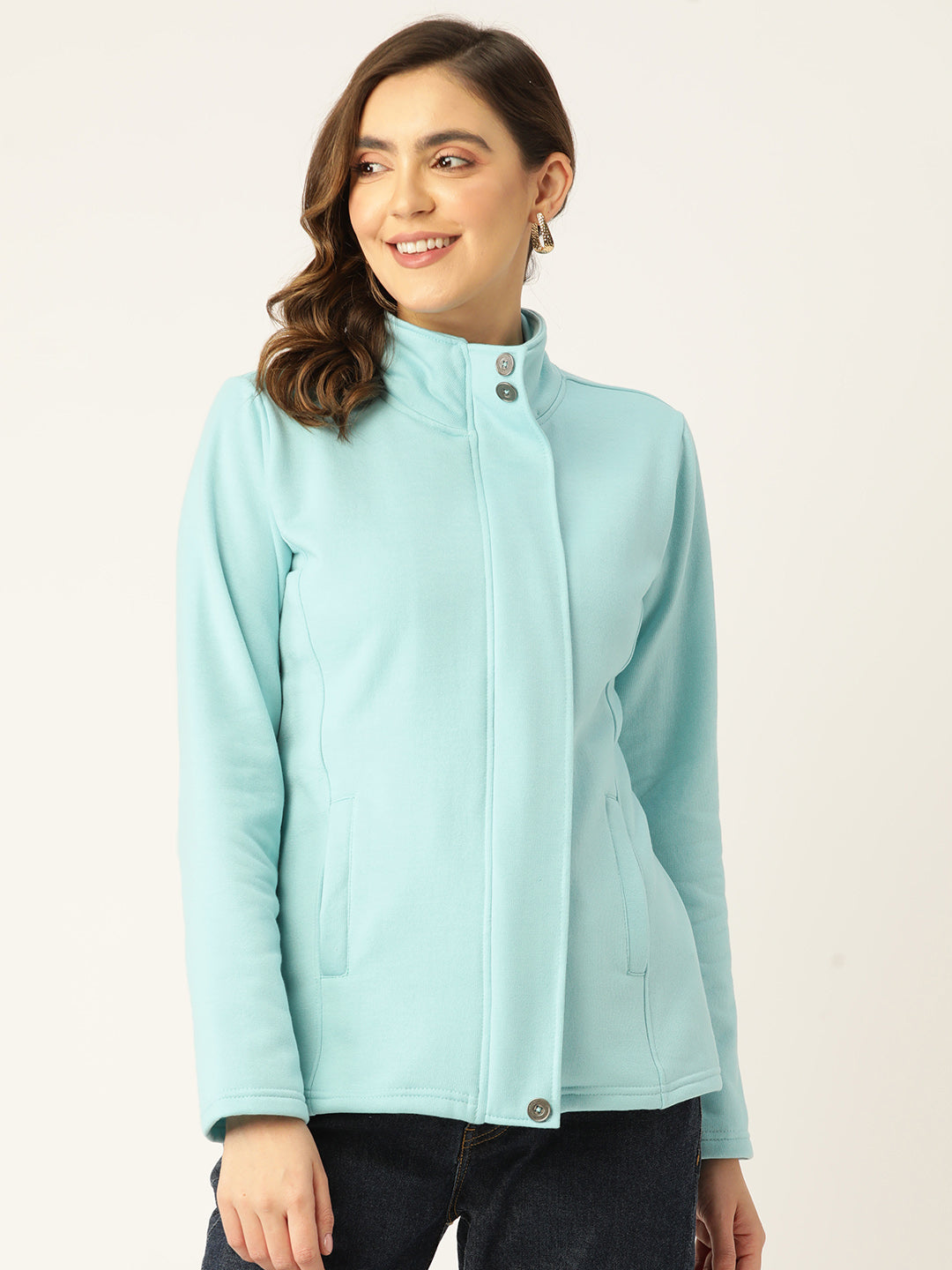 Mock Collar Fleece Front-Open Sweatshirt