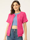 Collarless Solid Fleece Casual Bomber Jacket
