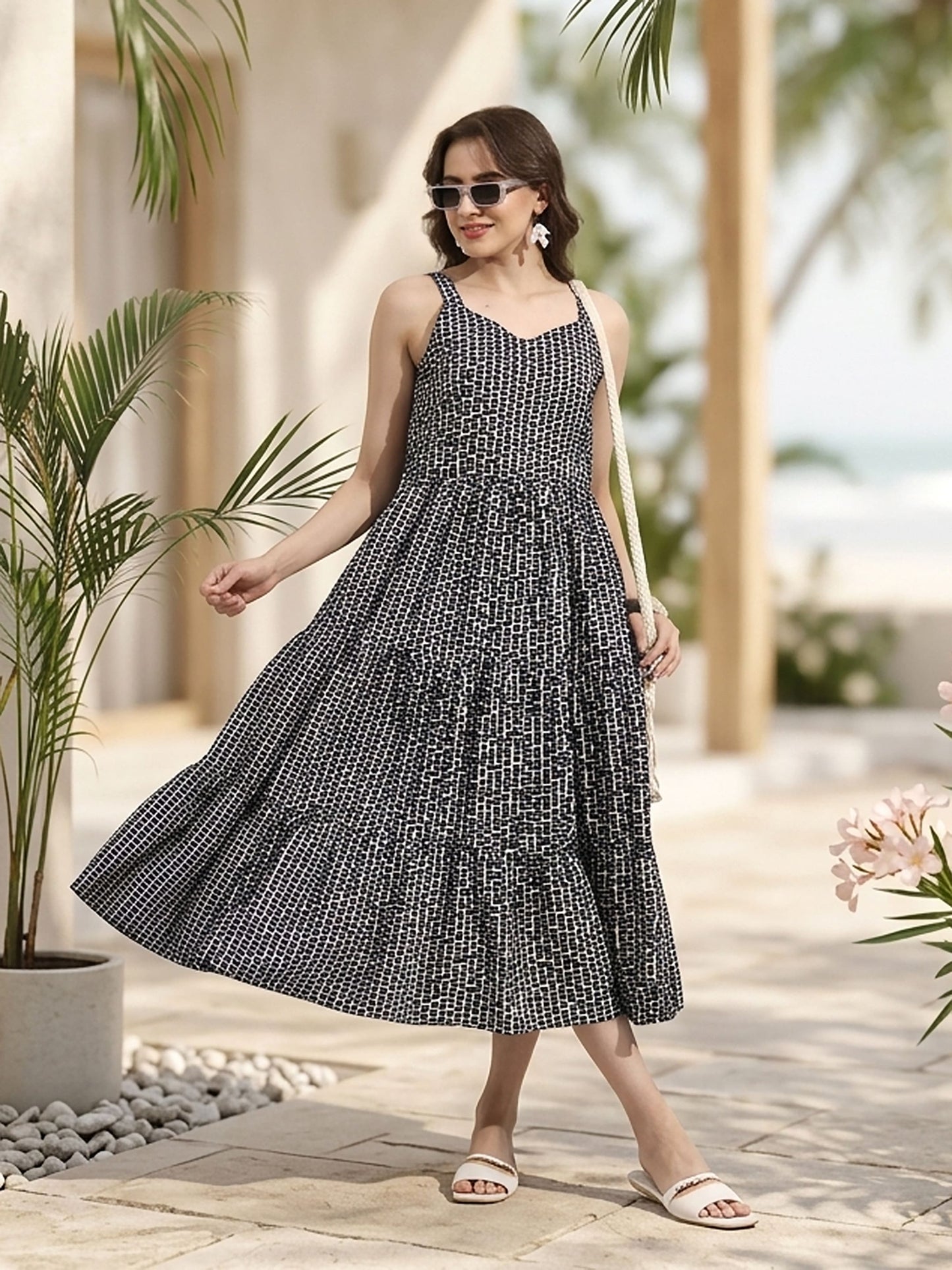 Tiered Fit & Flare Midi Dress