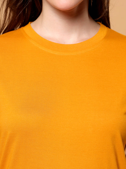 BRINNS Women Solid Round Neck Cotton T-shirt