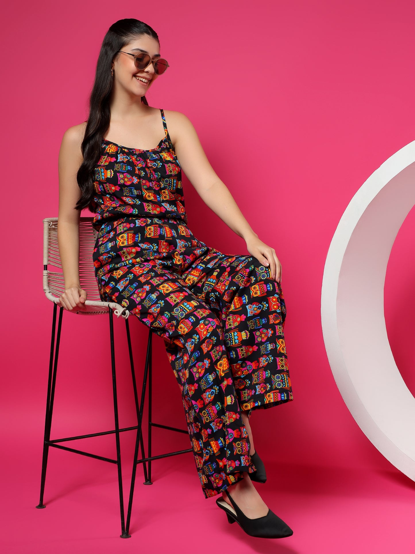 Printed Shoulder Straps Sleeveless Jumpsuit