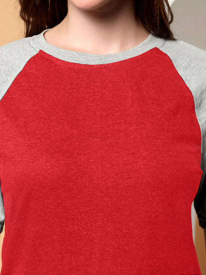 BRINNS Women Solid Raglan Sleeves Round Neck Cotton T-shirt