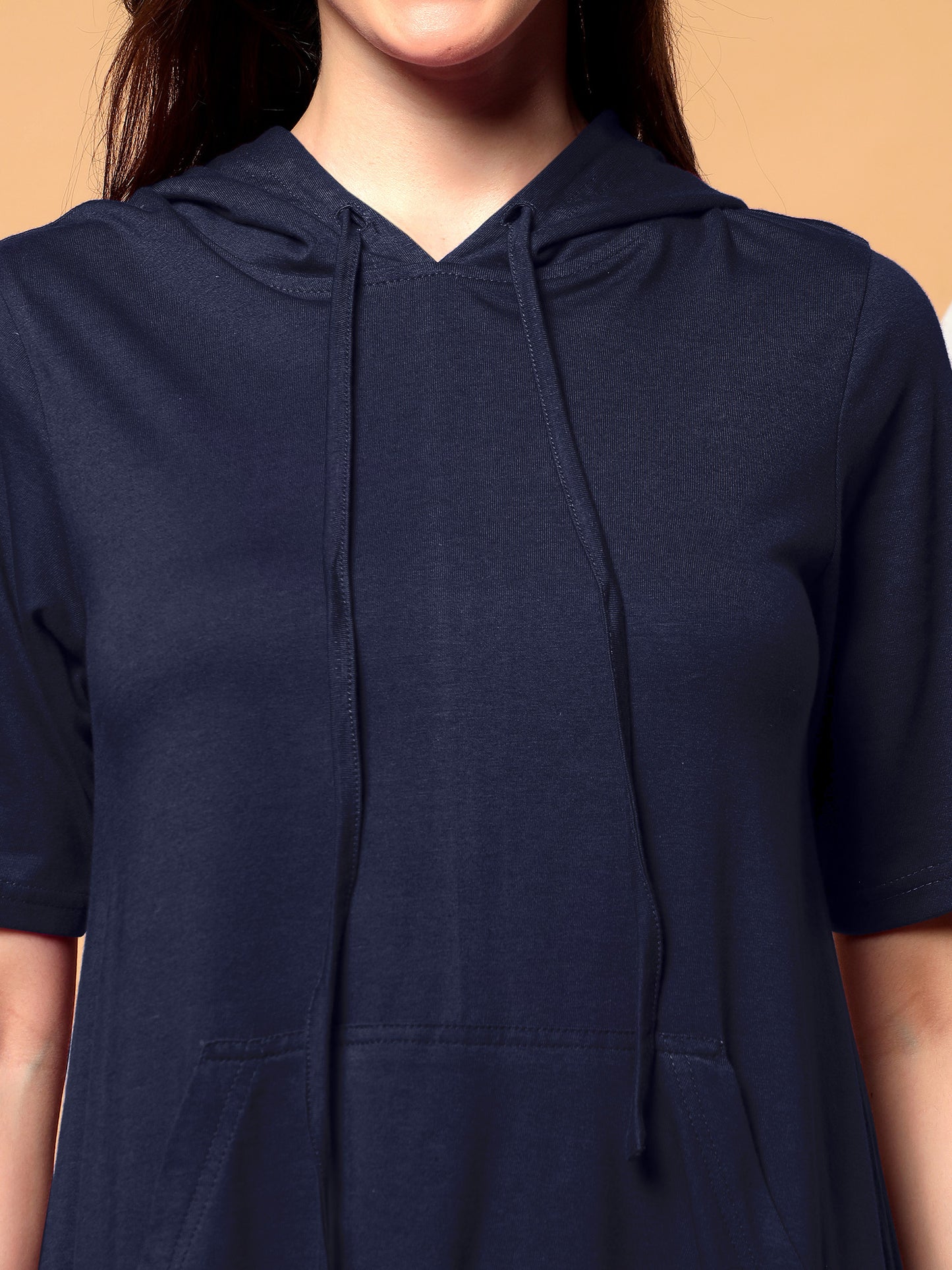 BRINNS Women Hooded Pure Cotton T-shirt Midi Dress