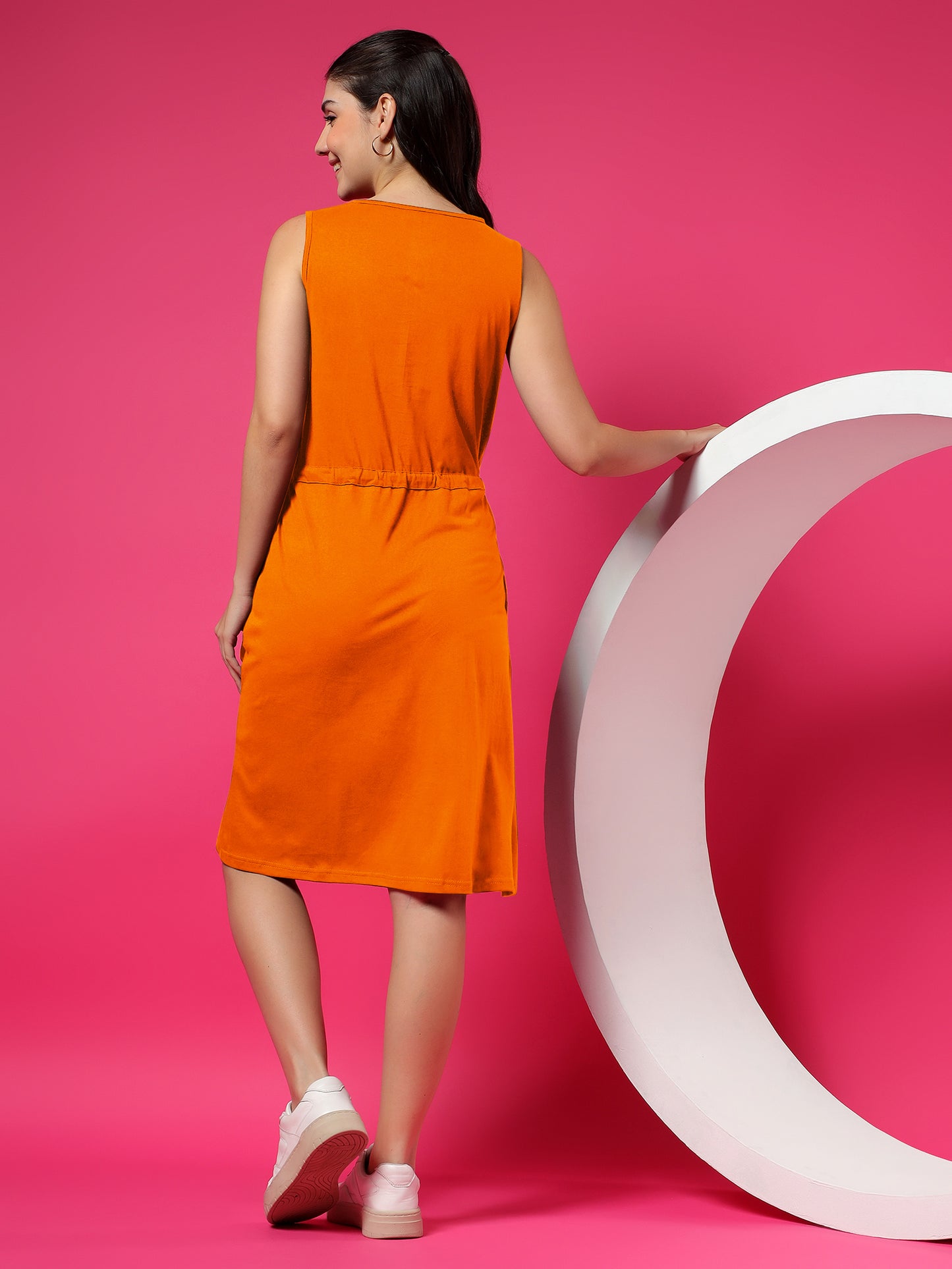 Tie-Up Detail Cotton Shift Dress