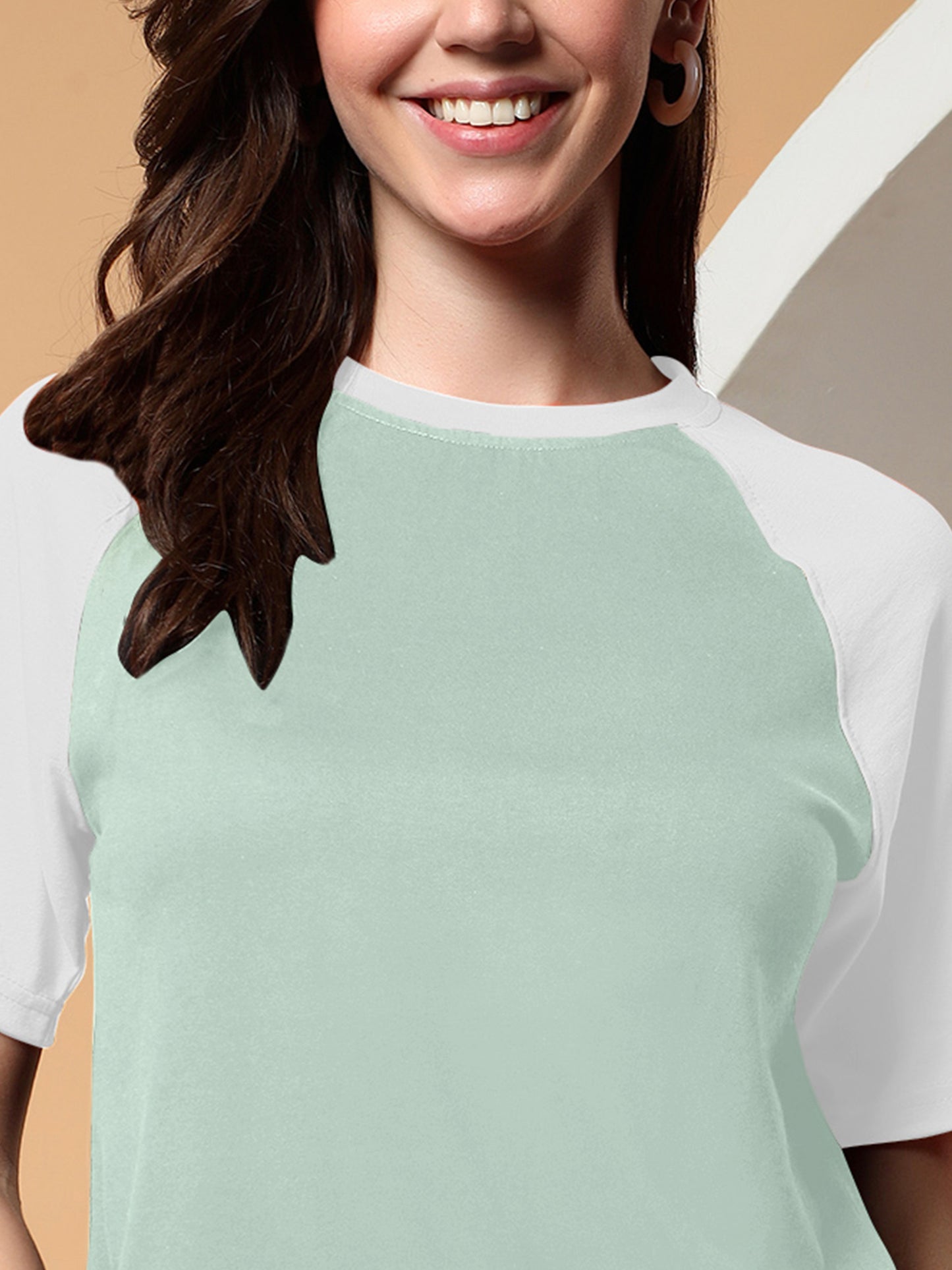 BRINNS Women Solid Raglan Sleeves Round Neck Cotton T-shirt