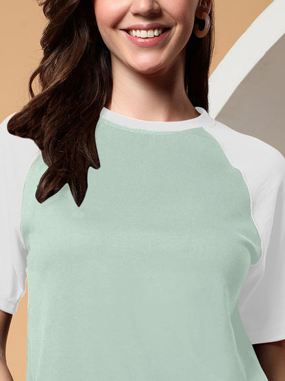 BRINNS Women Solid Raglan Sleeves Round Neck Cotton T-shirt