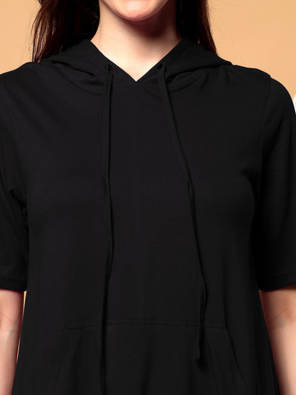 BRINNS Women Hooded Pure Cotton T-shirt Midi Dress