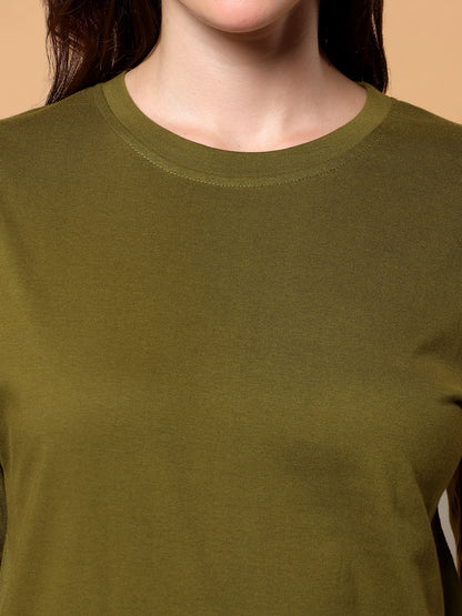 BRINNS Women Solid Round Neck Cotton T-shirt