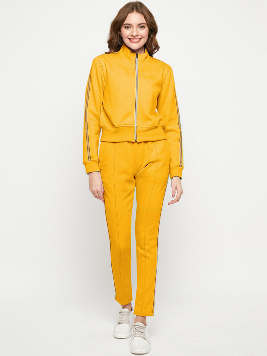 Women Solid Mock Collar Tracksuit