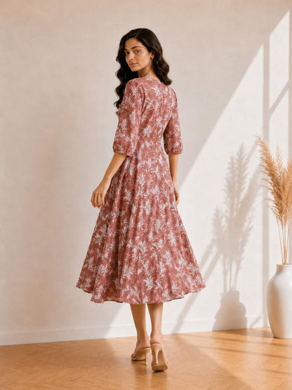 Printed Flared Western Dress.