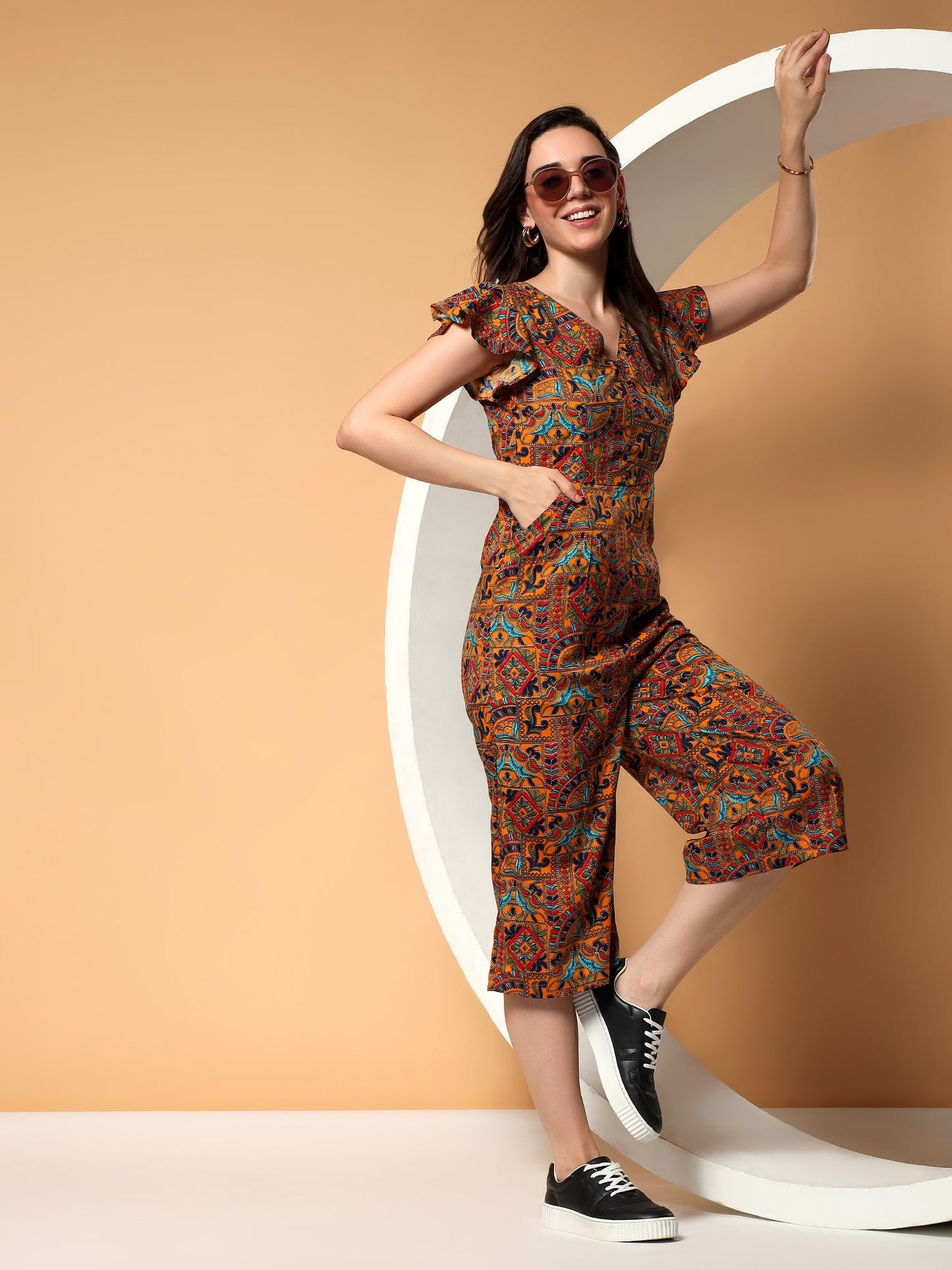 BRINNS Women Printed Short Sleeve Capri Jumpsuit
