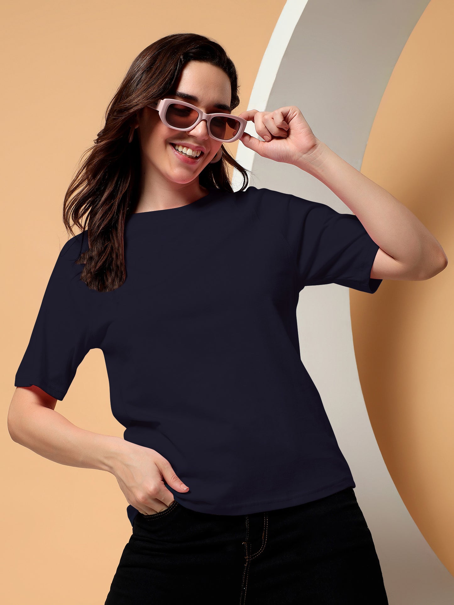 BRINNS Women Solid Raglan Sleeves Round Neck Cotton T-shirt