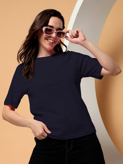 BRINNS Women Solid Raglan Sleeves Round Neck Cotton T-shirt