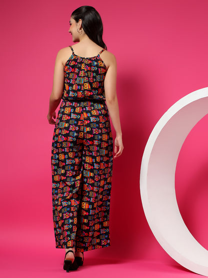 Printed Shoulder Straps Sleeveless Jumpsuit