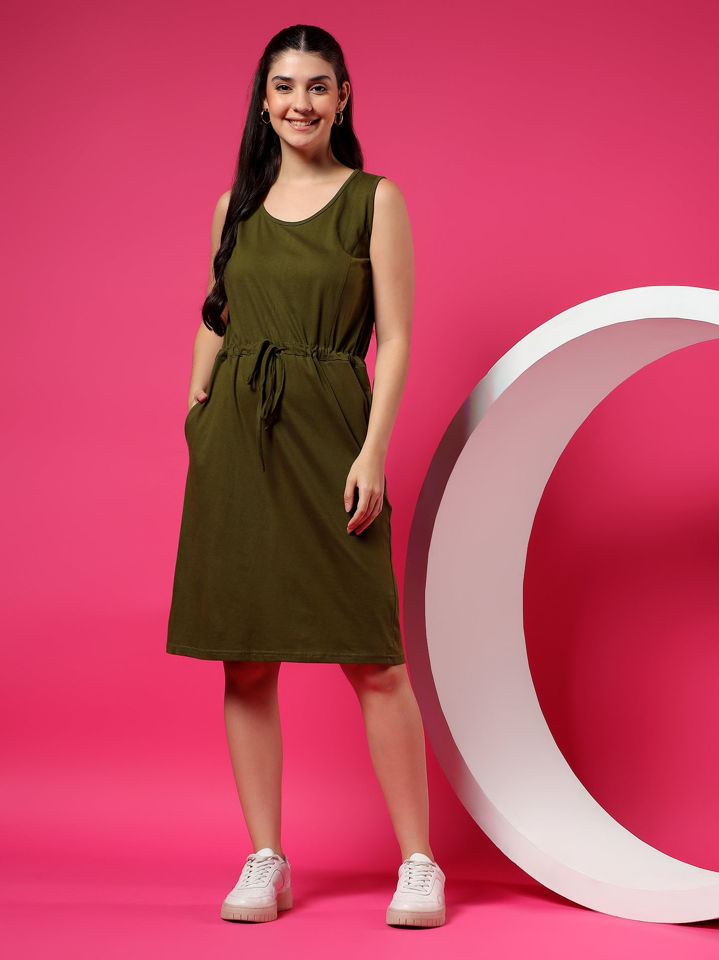 Tie-Up Detail Cotton Shift Dress