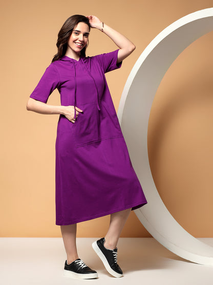 BRINNS Women Hooded Pure Cotton T-shirt Midi Dress