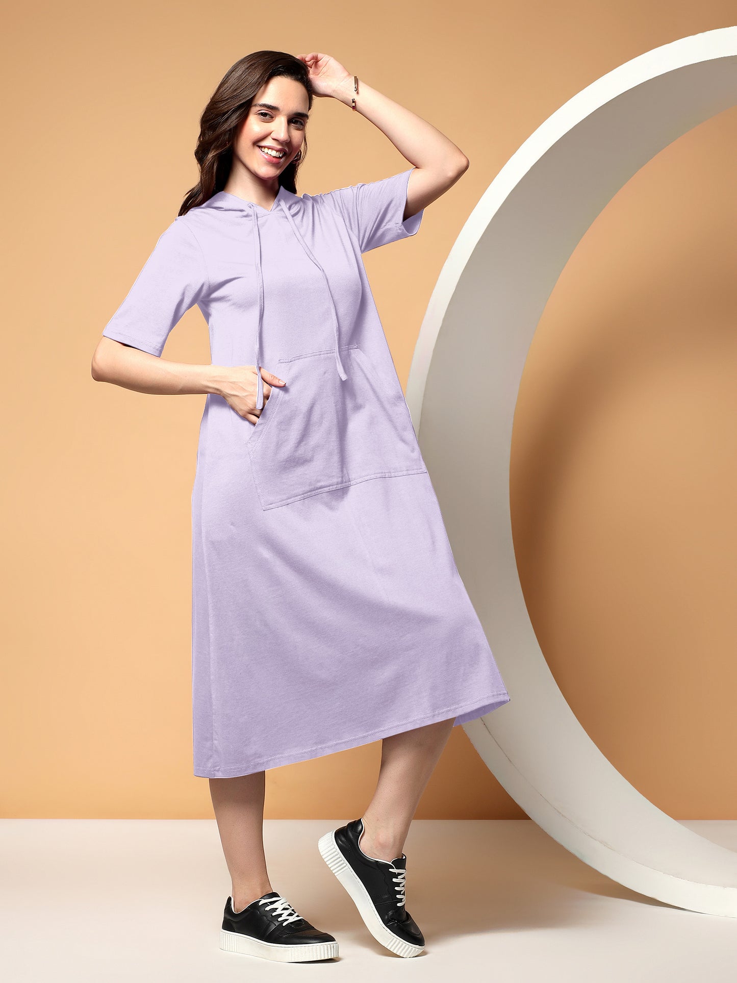 BRINNS Women Hooded Pure Cotton T-shirt Midi Dress